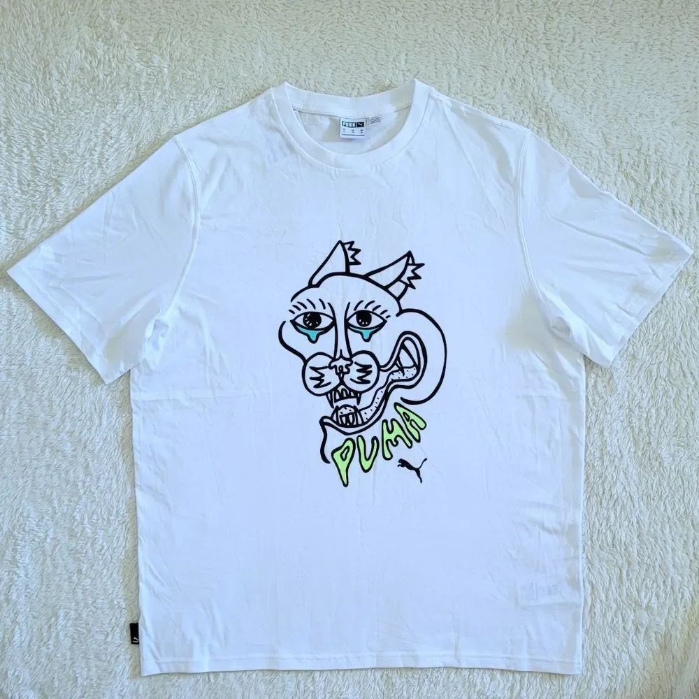 PUMA "Crying Cat" White Graphic Tee👕 - NWT